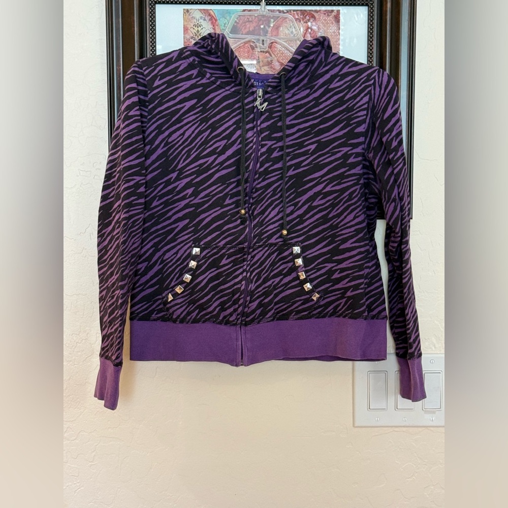 Purple zebra print hoodie silver studded pockets skull details Abbey dawn vibes! - Picture 6 of 8